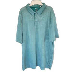 Cutter & Buck Polo Golf Shirt Mens 2XLT‎ Moisture-Wicking Green Aqua Detail